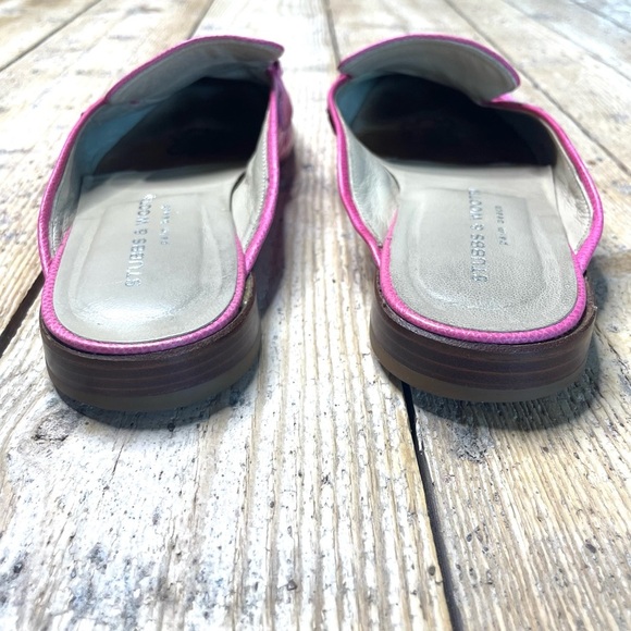 Stubbs & Wootton Pink Leather Mules Size 11 | Gold Accent Slip-On Loafers - Picture 4 of 11